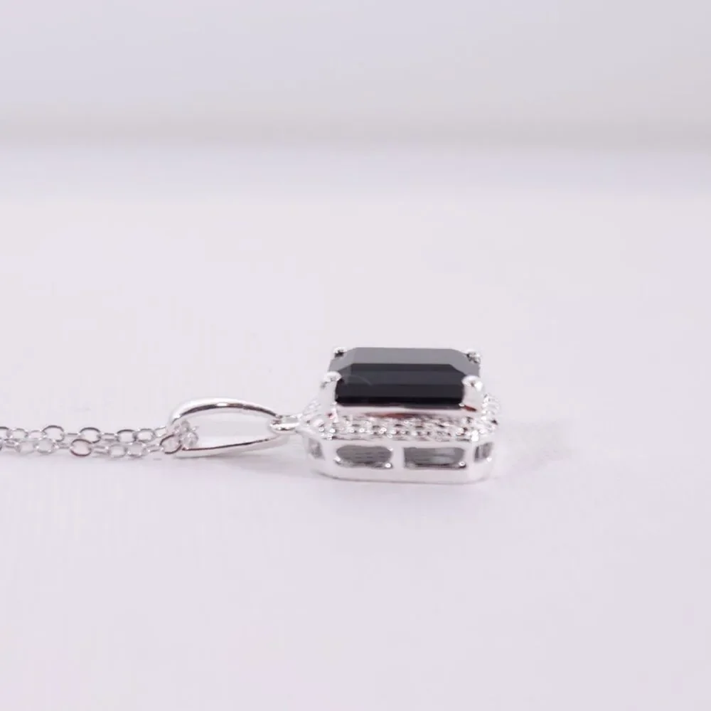 Thai Black Spinel Pendant Necklace & Chain Made in Italy